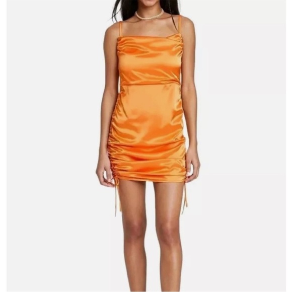 Shiny Orange Satin Ruched Wild Fable Dress - Picture 1 of 8